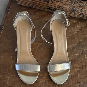 BAMBOO Metallic Silver Open-Toe Ankle Strap Heels